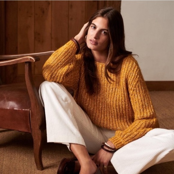 Sezane Sweaters - Sezane Yellow Knit Adam Boatneck Long Sleeve Jumper Sweater